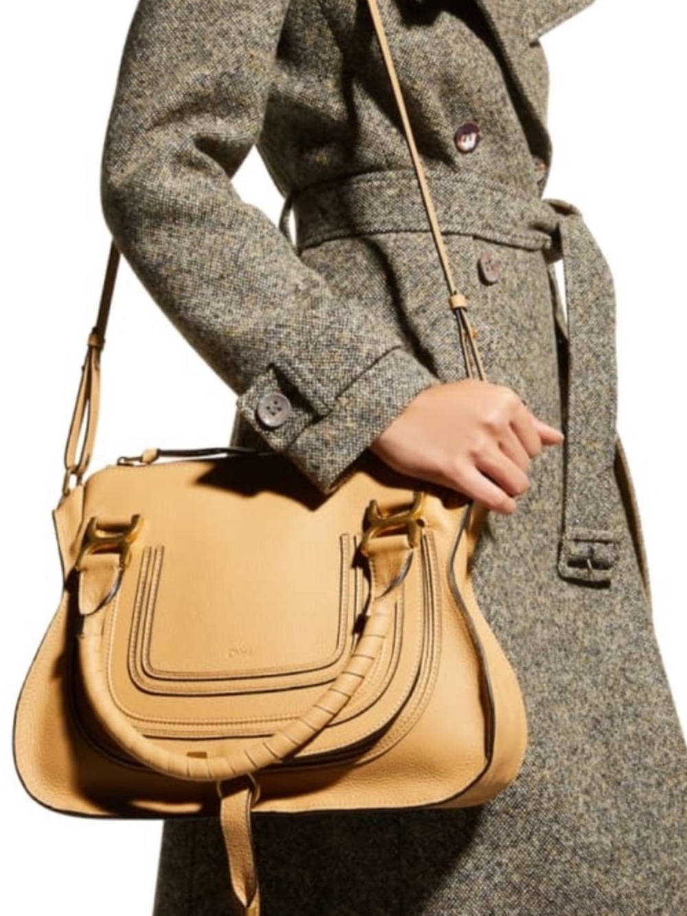 💫Chloe Marcie Medium Top-Handle Bag with Shoulder strap Like New Soft Tan 💫